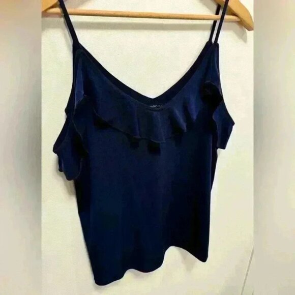 Banana Republic women’s ruffle sleeveless tank top navy blue size medium - Picture 3 of 9